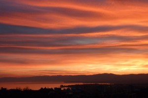 Coucher de soleil depuis le balcon de Karine