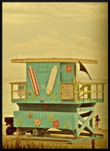 Cabine de sauveteur. Il y en a des dizaine sur la plage de South Beach, toutes différentes et colorées !